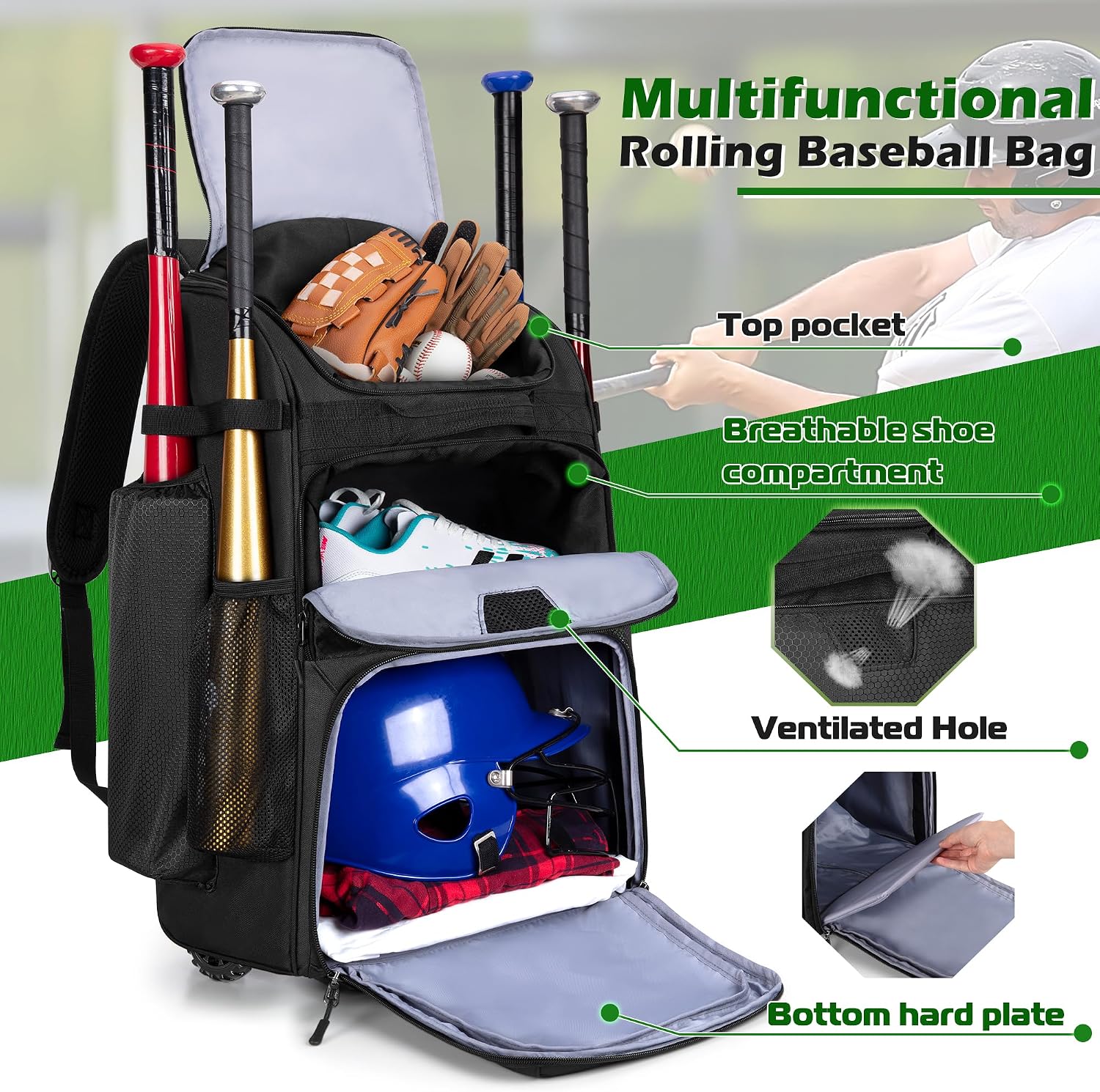 Rolling Baseball Backpack With - Sports Equipment Bag review and price